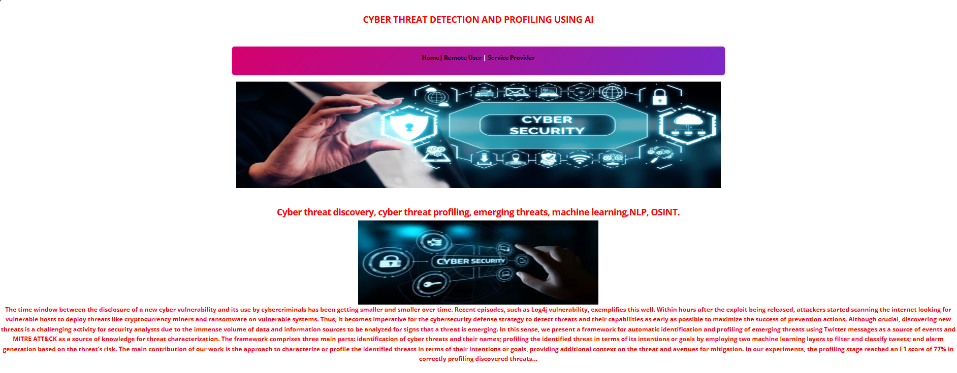 Cyber Threat Detection and Profiling Using AI